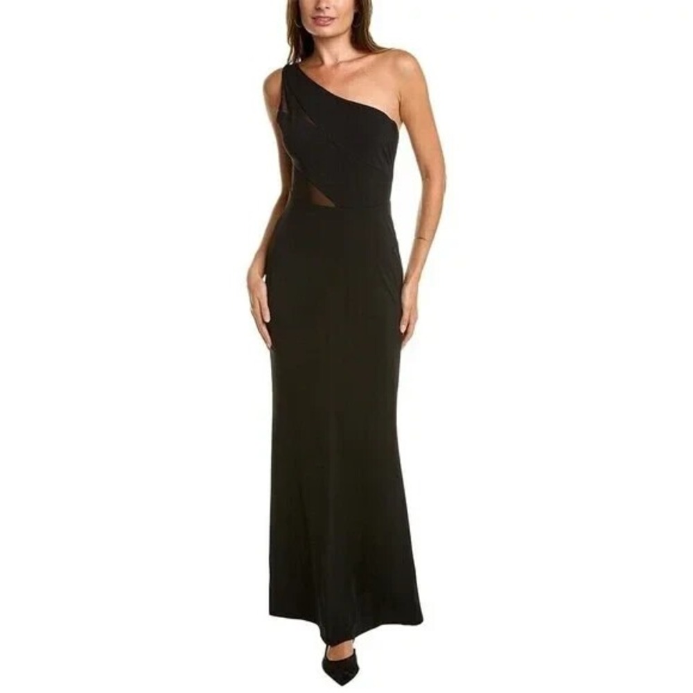 Laundry by Shelli‎ Segal Dress Women's 12 Asymmetric Mesh Gown Black Glam Party